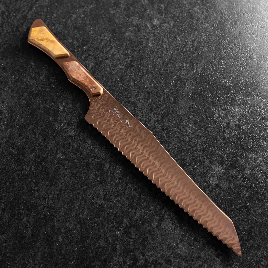 Kiritsuke Brotmesser VG-10 Kagami Damast Ahornholz Griff 210mm - Braun