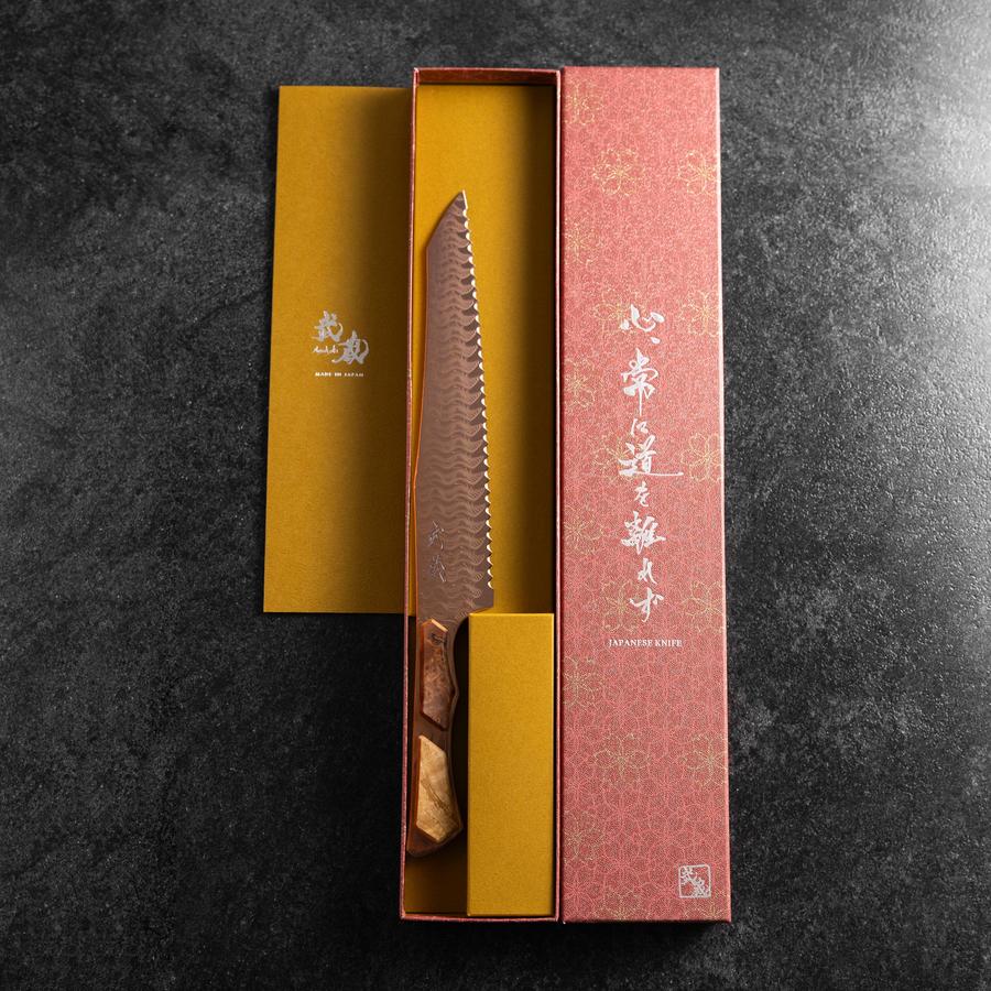 Kiritsuke Brotmesser VG-10 Kagami Damast Ahornholz Griff 210mm - Braun - Image 8
