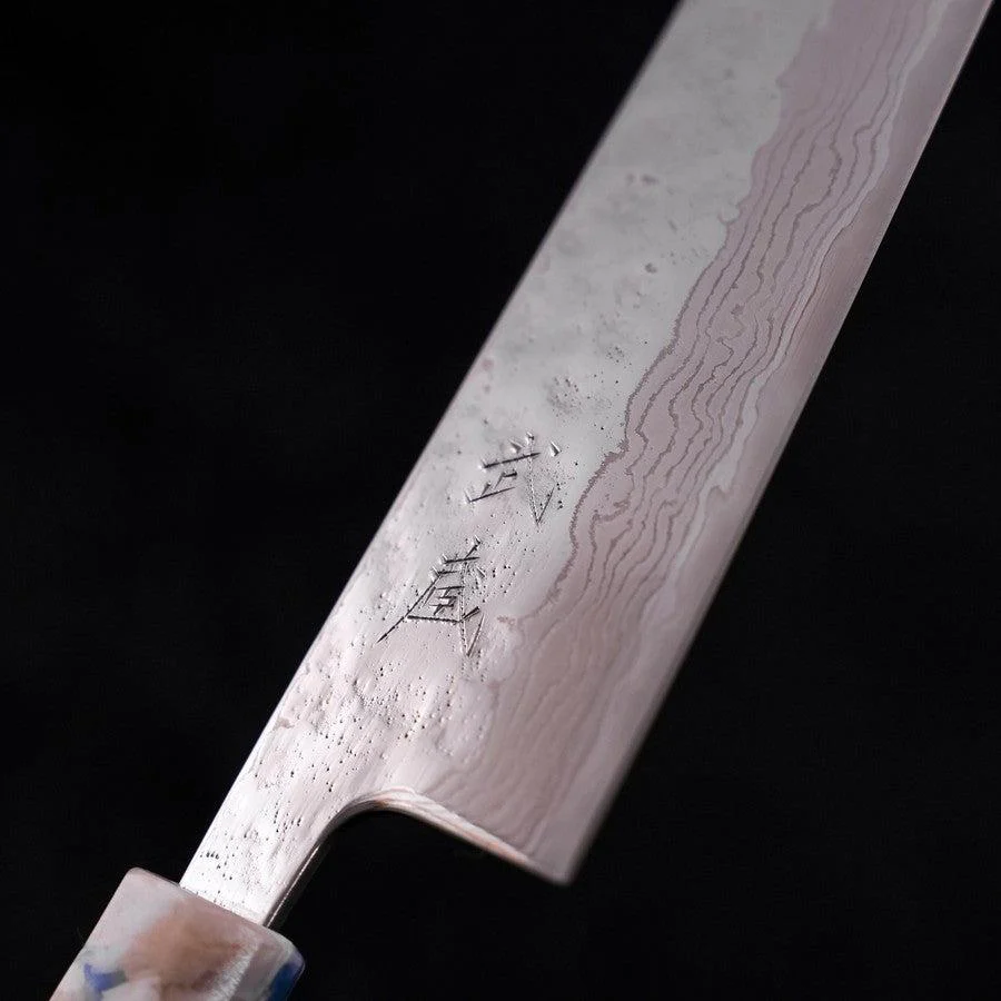 Bunka AUS-10 Nashiji Damast Kagami Weißer-Mix Ozeanplastik Griff 170mm - Image 3