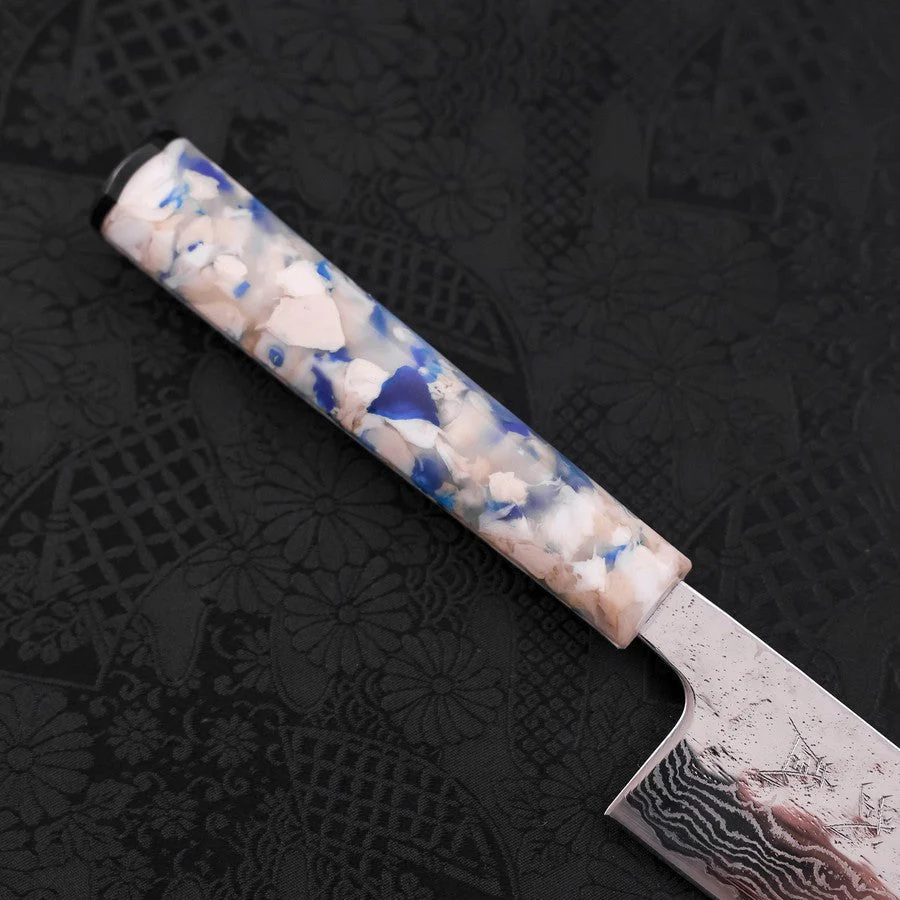 Bunka AUS-10 Nashiji Damast Kagami Weißer-Mix Ozeanplastik Griff 170mm - Image 6