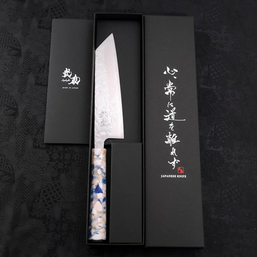 Bunka AUS-10 Nashiji Damast Kagami Weißer-Mix Ozeanplastik Griff 170mm - Image 8