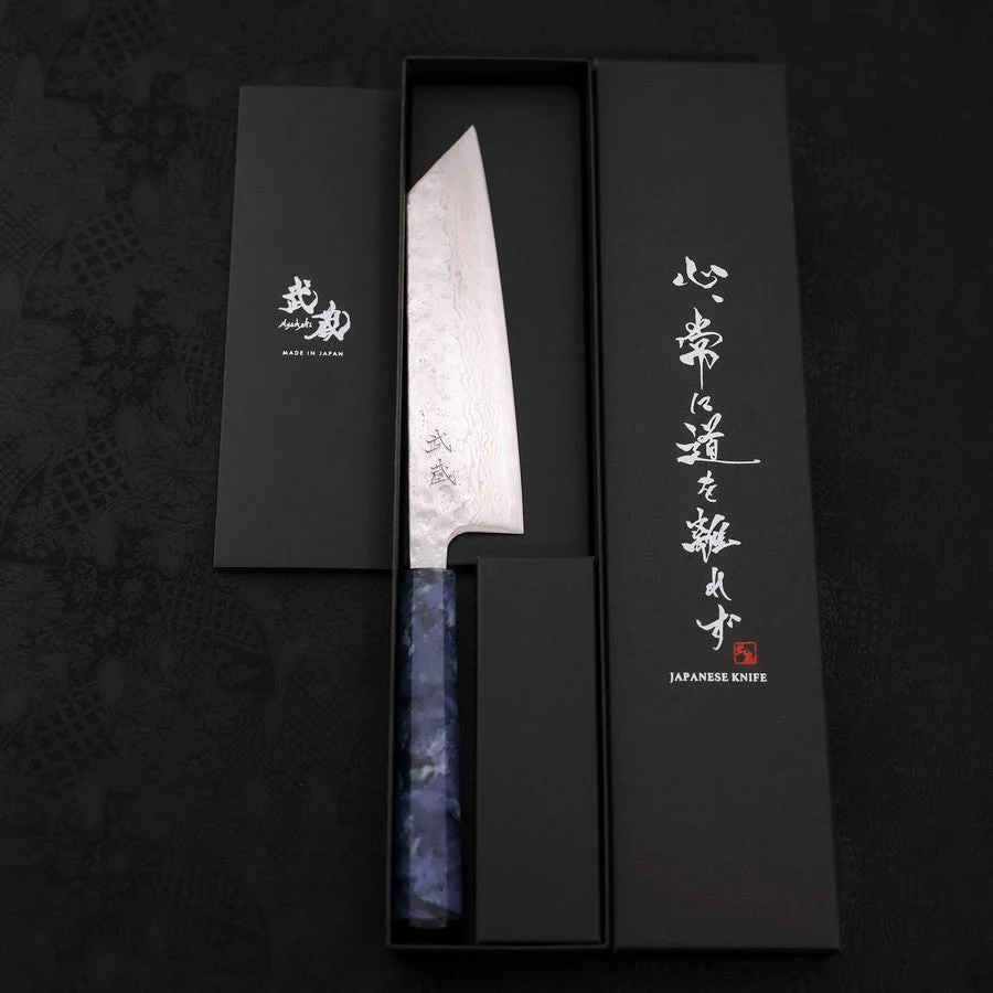 Bunka AUS-10 Nashiji Damast Blauer Ozeanplastik Griff 170mm - Image 8
