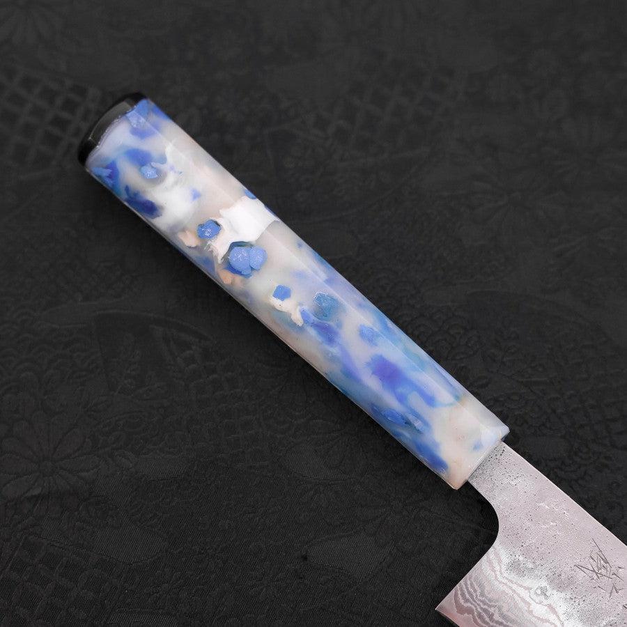 Bunka AUS-10 Nashiji Damast Blau-Weißer-Mix Ozeanplastik Griff 170mm - Image 6