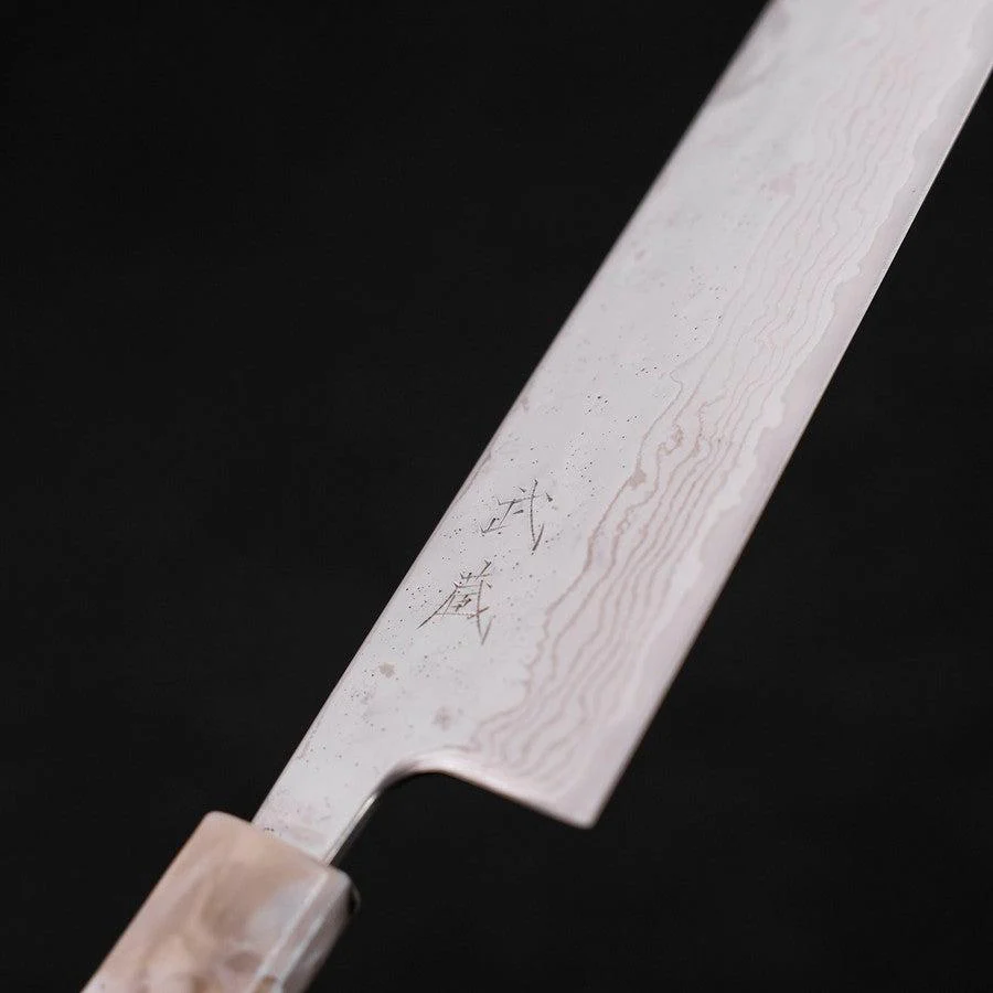 Bunka AUS-10 Nashiji Damast Kagami Weiß-Blauer Ozeanplastik Griff 170mm - Image 3