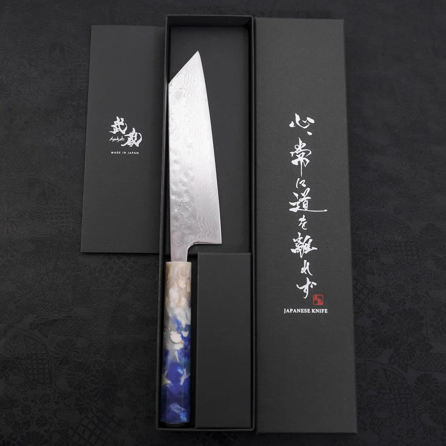 Bunka AUS-10 Nashiji Damast Kagami Weiß-Blauer Ozeanplastik Griff 170mm - Image 8