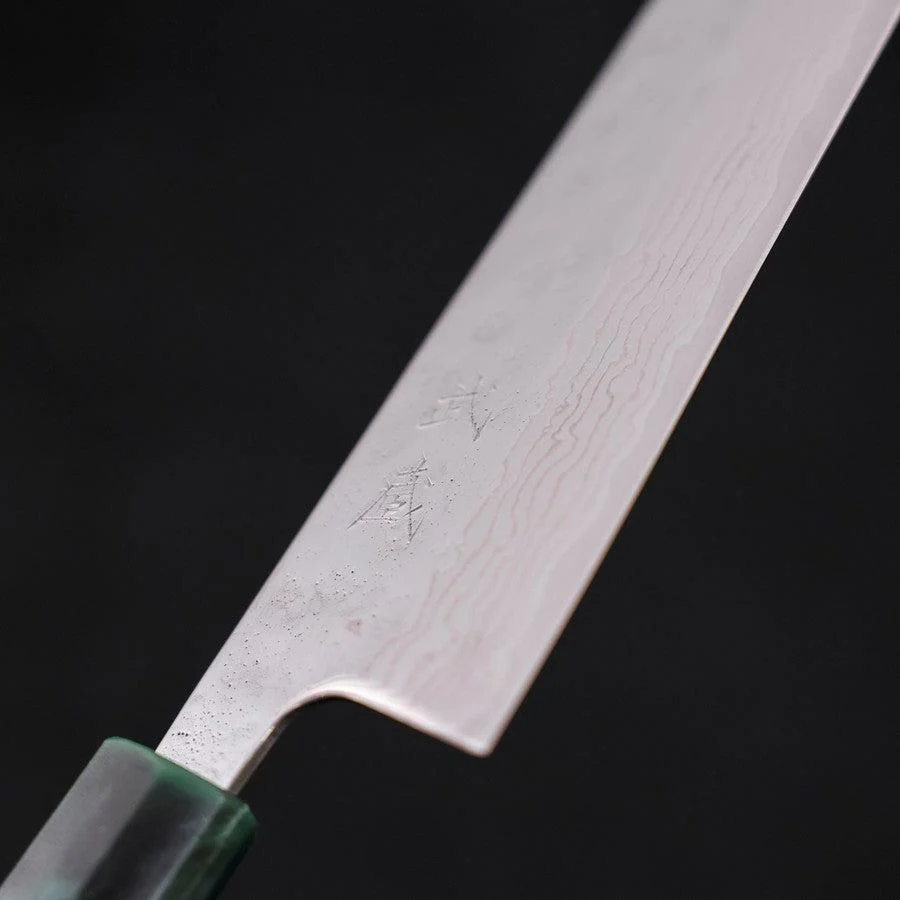 Bunka AUS-10 Nashiji Damast Grüner Ozeanplastik Griff 170mm - Image 3