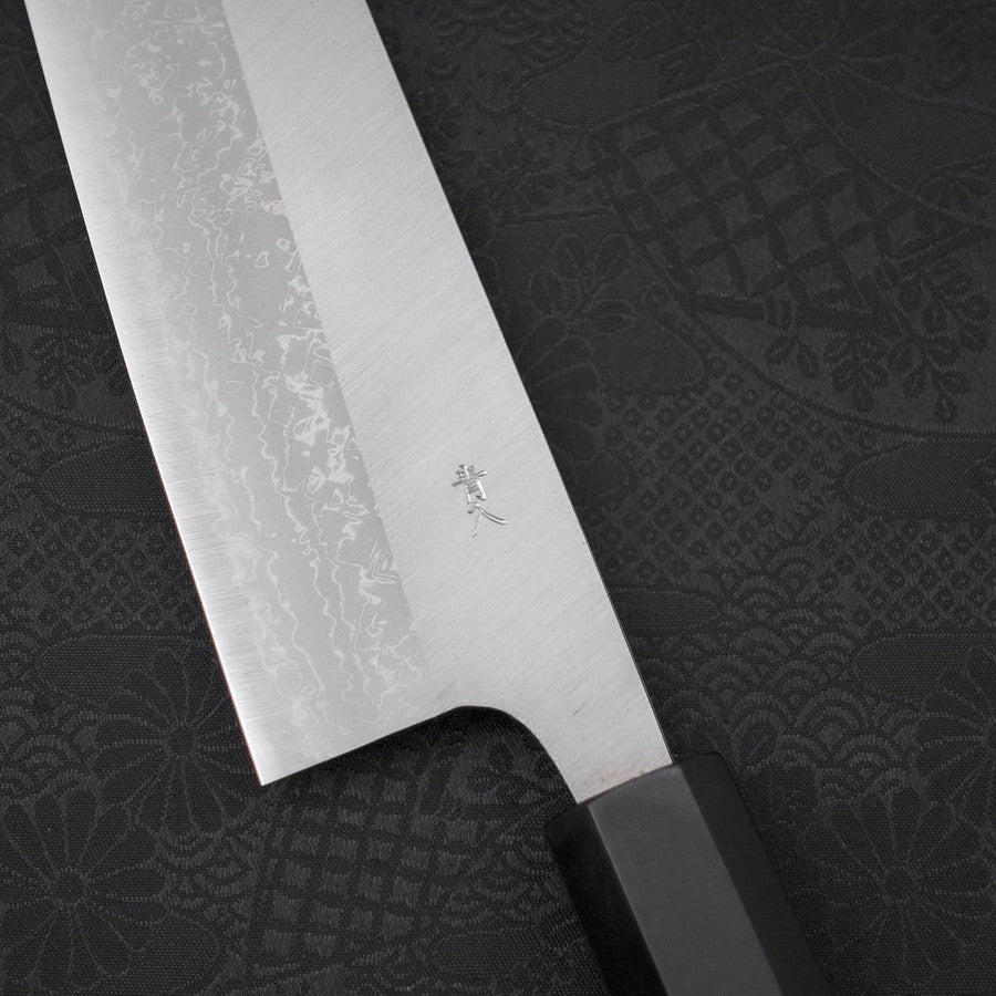 Bunka Blue Steel #2 Damast Büffelhorn und Ebenholz Griff 165mm - Image 3