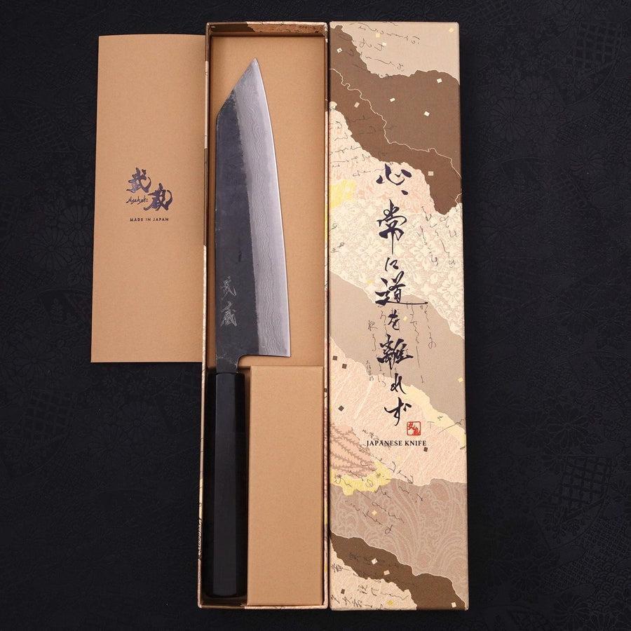 Bunka Blue Steel #2 Kurouchi Damast Büffelhorn und Ebenholz Griff 180mm - Image 8