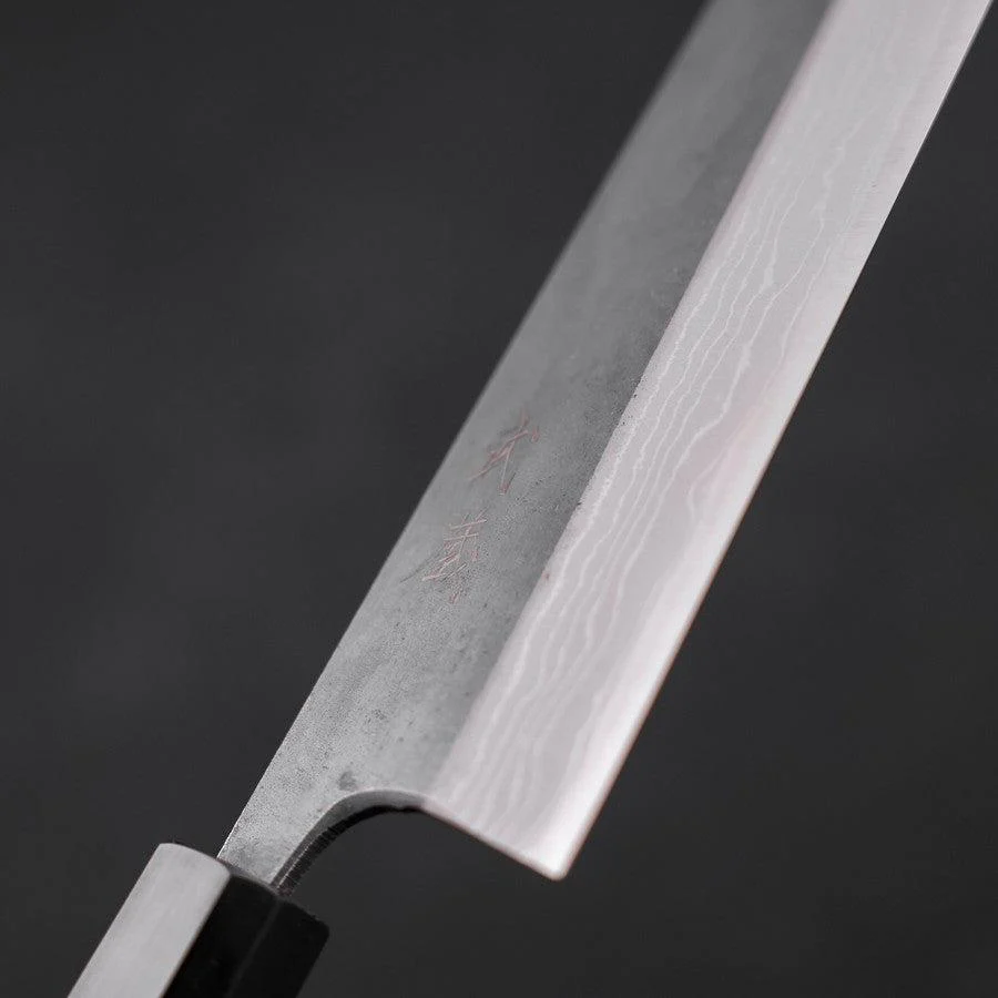 Bunka Blue Steel #2 Kurouchi Damast Büffelhorn und Teakholz Griff 165mm - Image 3
