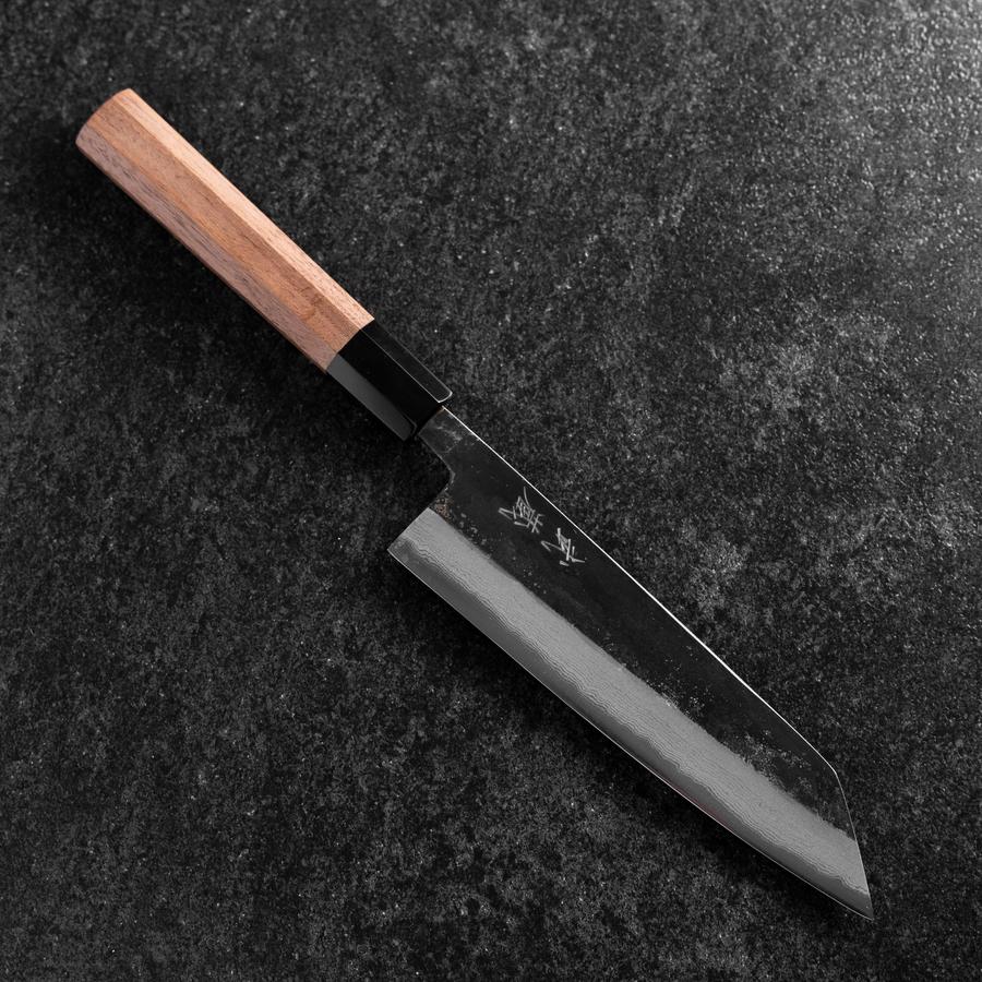 Bunka Blue Steel #2 Kurouchi Damast Büffelhorn und Walnussholz Griff 180mm