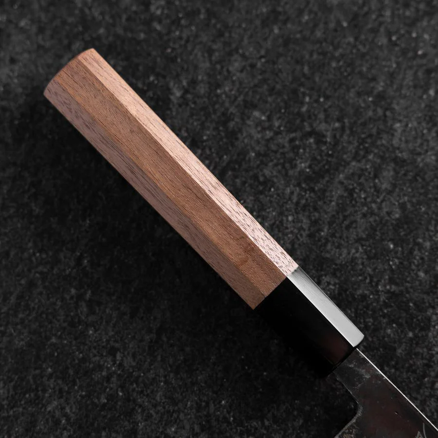 Bunka Blue Steel #2 Kurouchi Damast Büffelhorn und Walnussholz Griff 180mm - Image 6