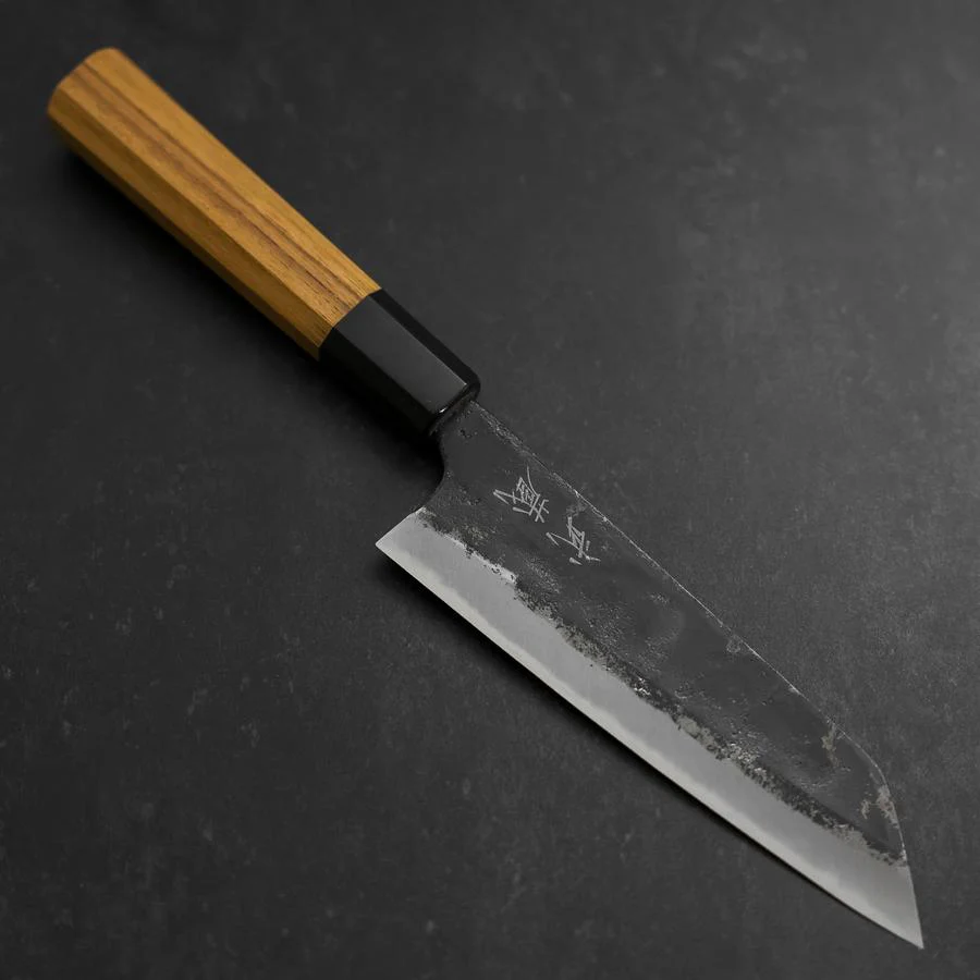 Bunka Blue Steel #2 Kurouchi Büffelhorn und Teakholz Griff 165mm