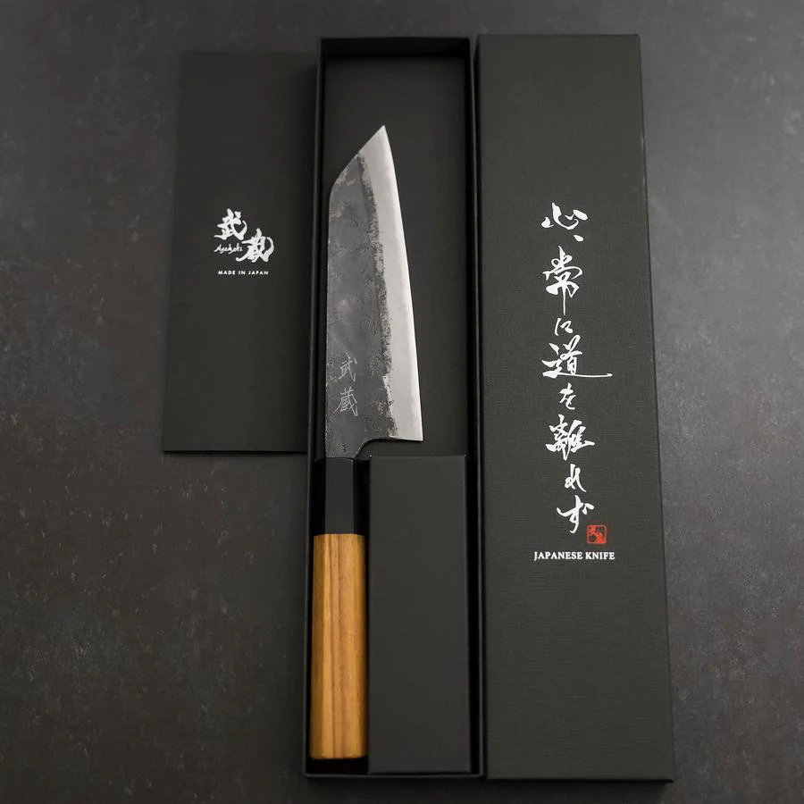 Bunka Blue Steel #2 Kurouchi Büffelhorn und Teakholz Griff 165mm - Image 8