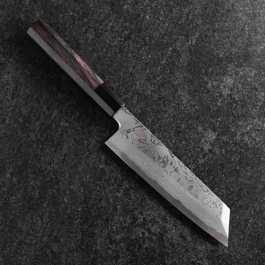 Mukimono Blue Steel #2 Suminagashi Büffelhorn und Ebenholz Griff 170mm