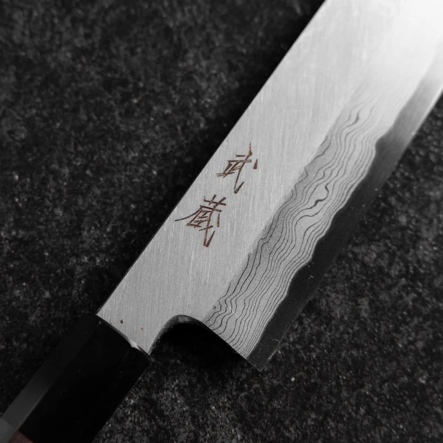 Mukimono Blue Steel #2 Suminagashi Büffelhorn und Ebenholz Griff 170mm - Image 3