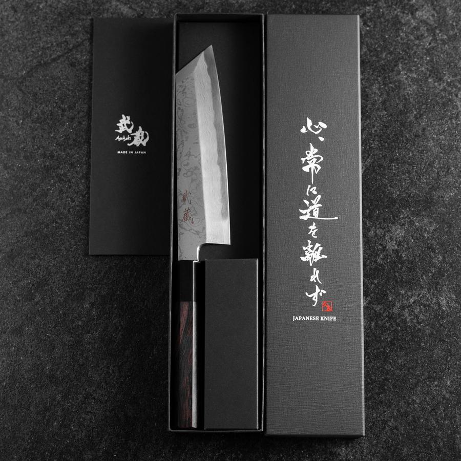 Mukimono Blue Steel #2 Suminagashi Büffelhorn und Ebenholz Griff 170mm - Image 8