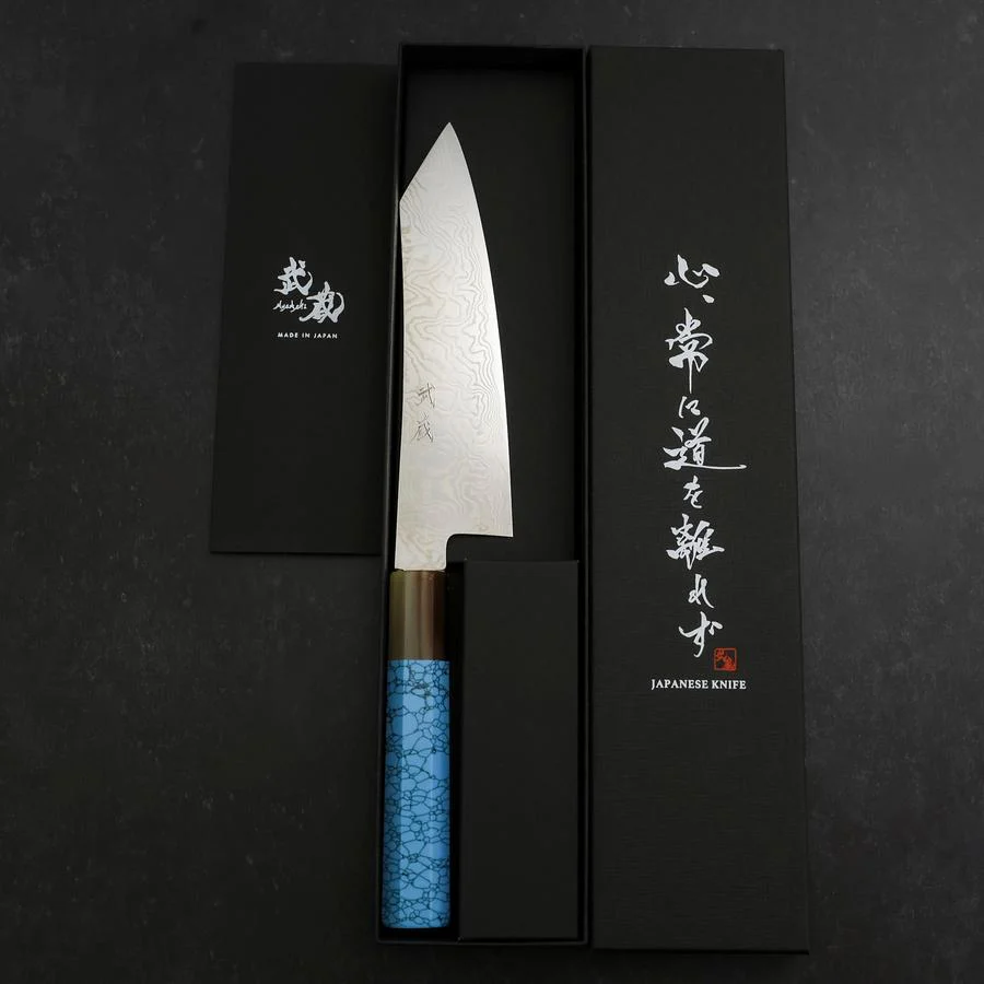 Bunka Silver Steel #3 Damast Büffelhorn und Türkis Griff 180mm - Image 8