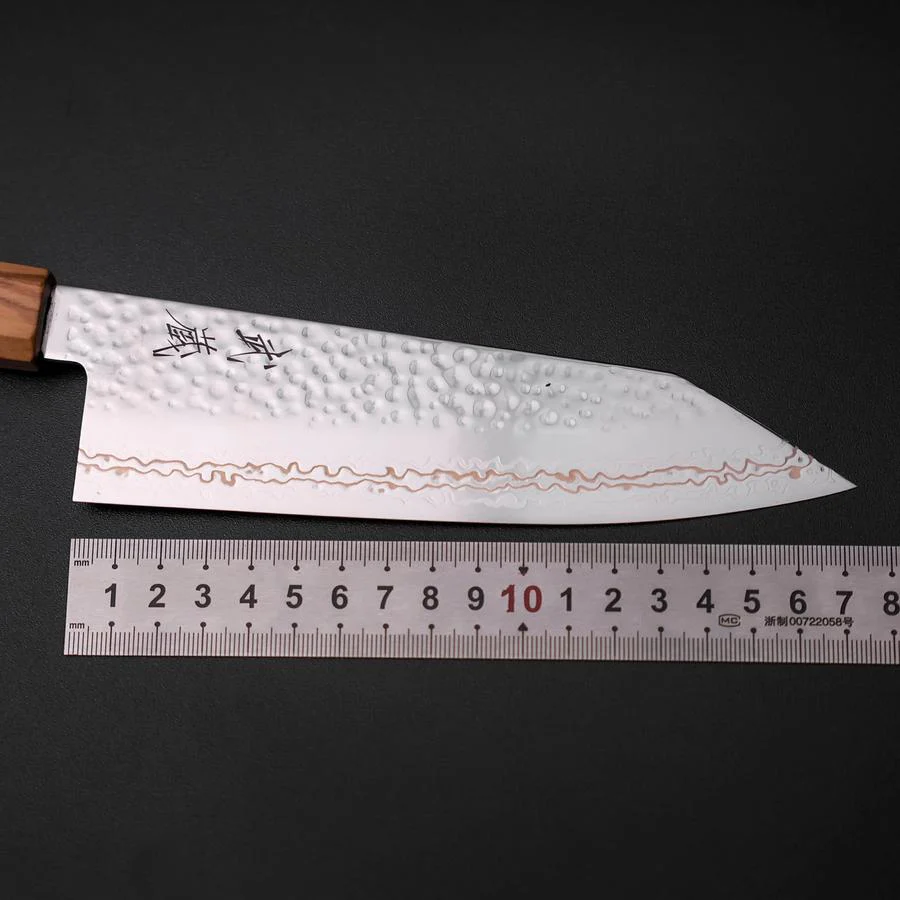 Bunka SLD Nickel Tsuchime Kolorierter Damast Olivenholz Griff 170mm Limited Edition - Image 7