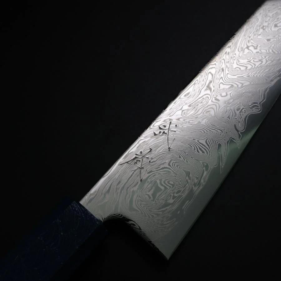 Bunka SLD Wellen Nickel Damast Blauer Urushi Griff 170mm - Image 3