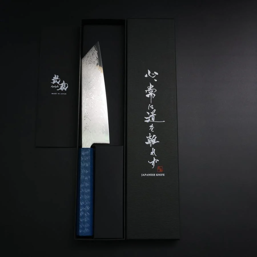 Bunka SLD Wellen Nickel Damast Blauer Urushi Griff 170mm - Image 8