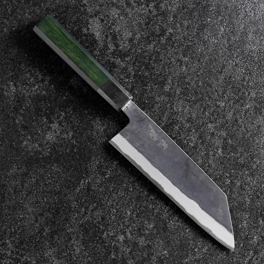 Bunka Edelstahlummantelung Blue Steel #2 Kurouchi Grüner Urushi Griff 170mm