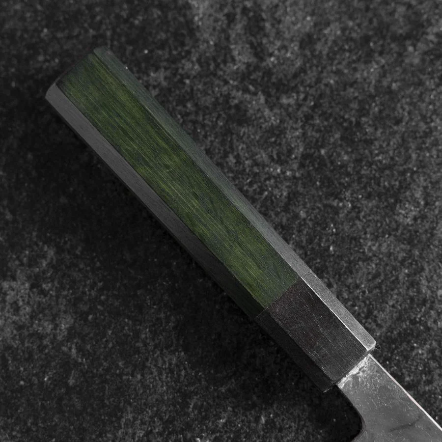 Bunka Edelstahlummantelung Blue Steel #2 Kurouchi Grüner Urushi Griff 170mm - Image 6