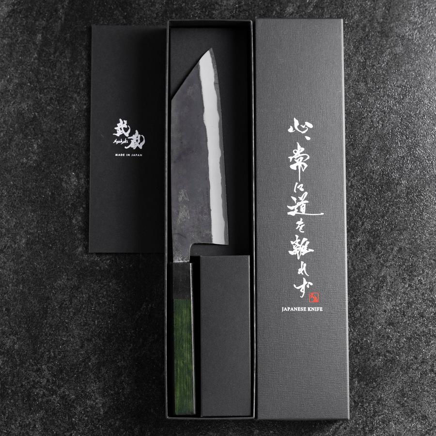 Bunka Edelstahlummantelung Blue Steel #2 Kurouchi Grüner Urushi Griff 170mm - Image 8