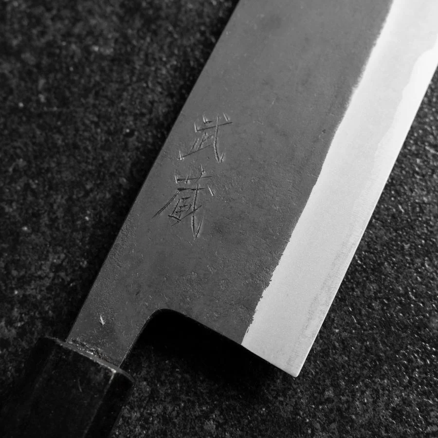 Bunka Edelstahlummantelung Blue Steel #2 Kurouchi Lila Urushi Griff 170mm - Image 3