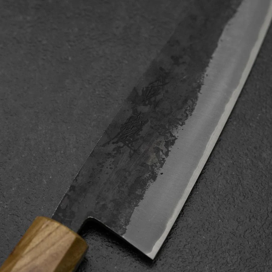 Bunka Edelstahlummantelung Blue Steel #2 Kurouchi Walnussholz-Zelkove Griff 180mm - Image 3
