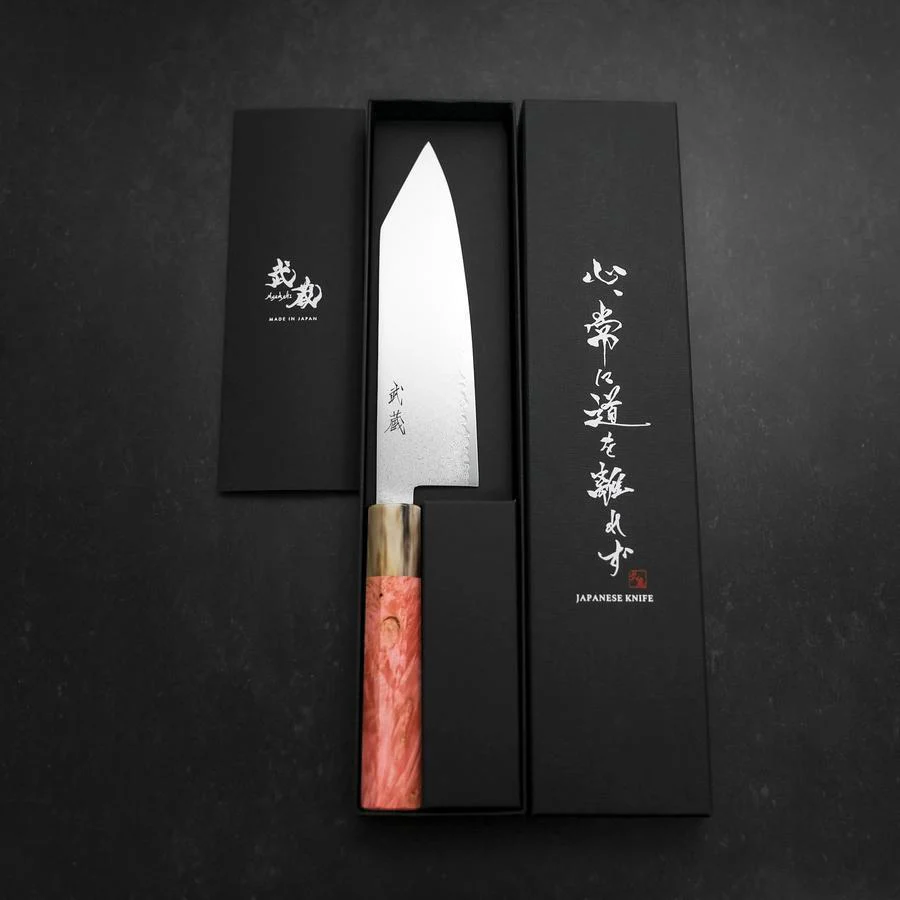 Bunka VG-10 Damast Dunkelrosa Büffelhorn und Ahornholz Griff 180mm - Image 8