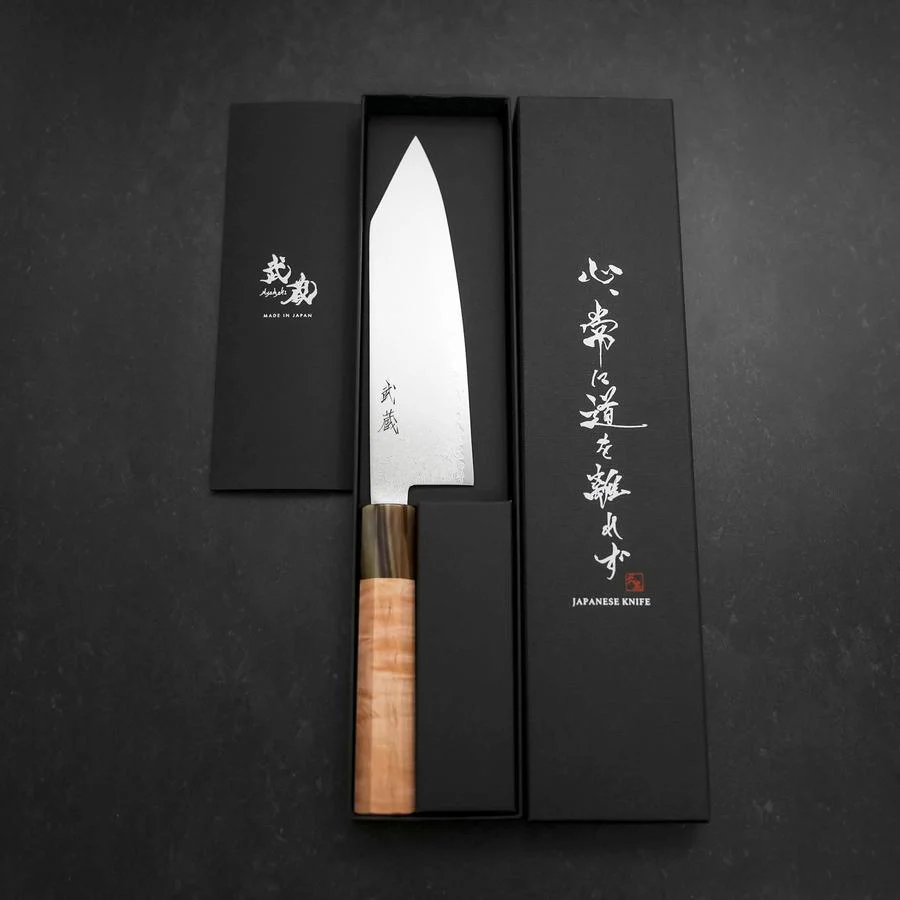 Bunka VG-10 Damast Hellrosa Büffelhorn und Ahornholz Griff 180mm - Image 8