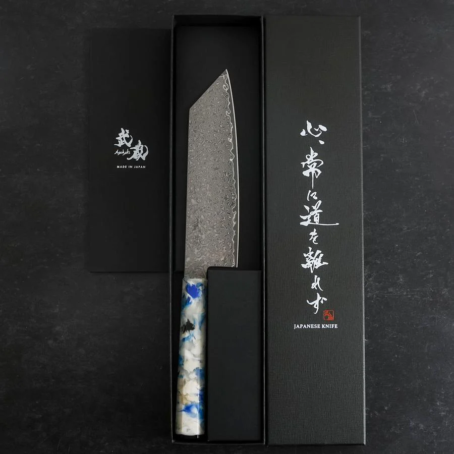 Bunka VG-10 Damast Blau-Weißer-Mix Ozeanplastik Griff 165mm - Image 8