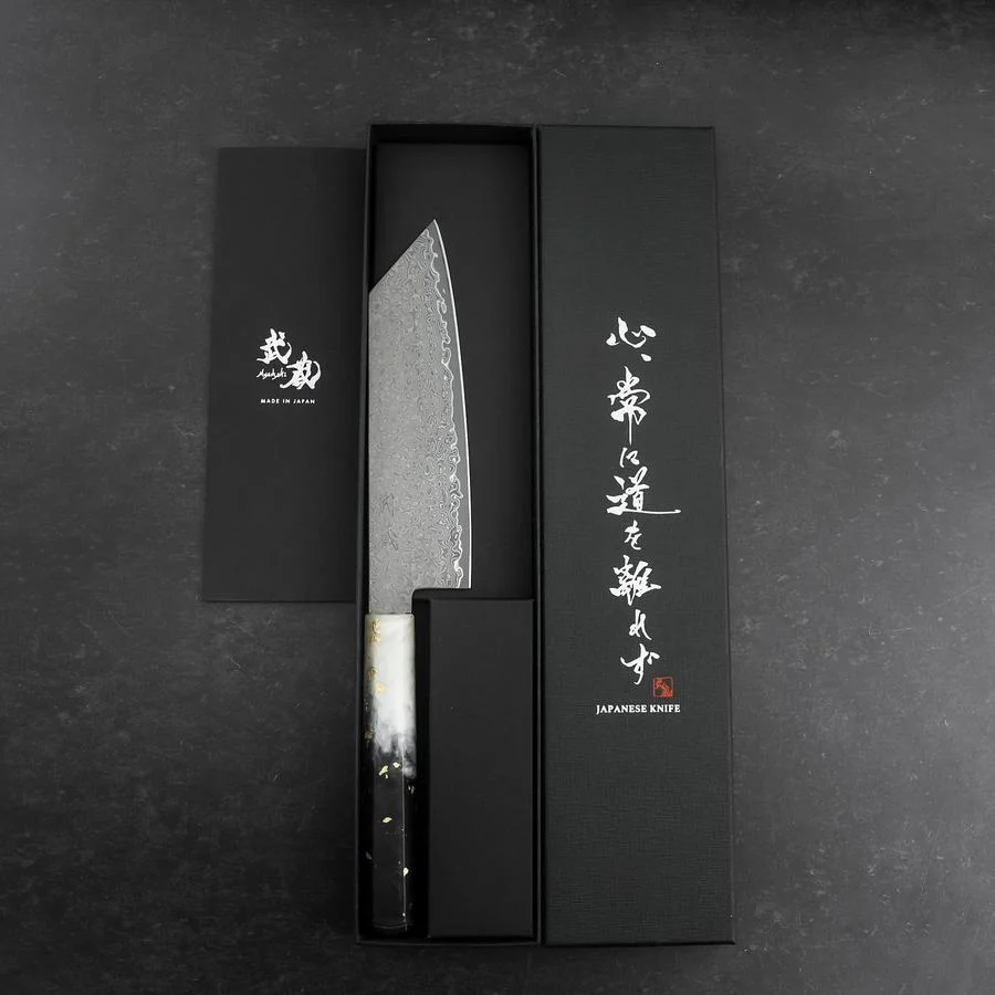 Bunka VG-10 Damast Weiß-Schwarzer Ozeanplastik Griff mit Blattgold 165mm - Image 8