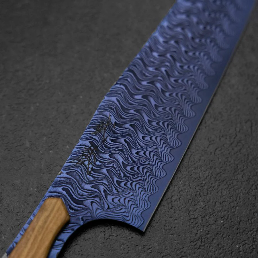 Bunka VG-10 Kagami Damast Olivenholz Griff 180mm - Blau - Image 3