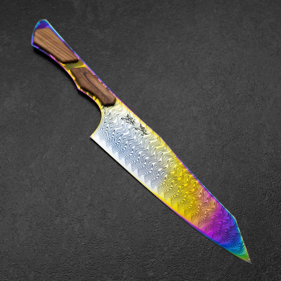 Bunka VG-10 Kagami Damast Olivenholz Griff 180mm - Regenbogen