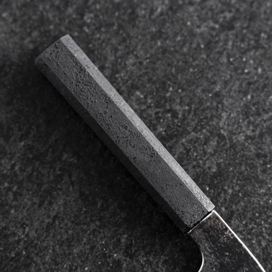 Bunka White Steel #2 Edelstahlummantelung Kurouchi Schwarzer Ishime Urushi Griff 180mm - Image 6