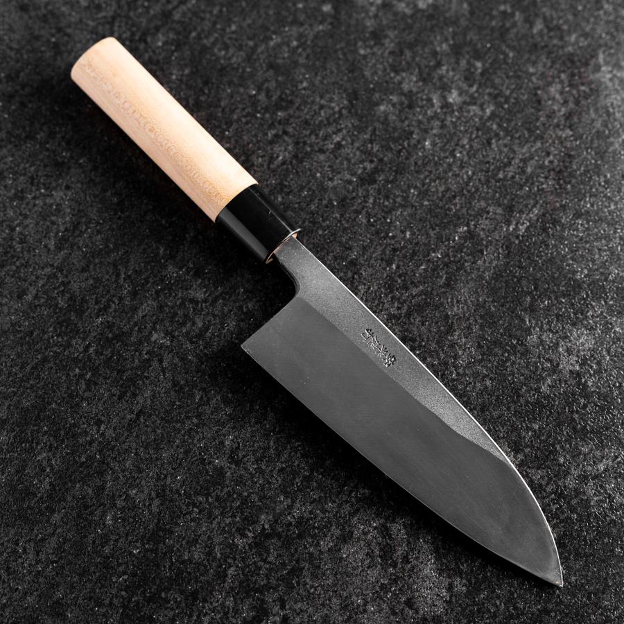 Deba Linkshand White Steel #2 Kurouchi Tsuchime Kirschholz Griff 165mm - Image 2