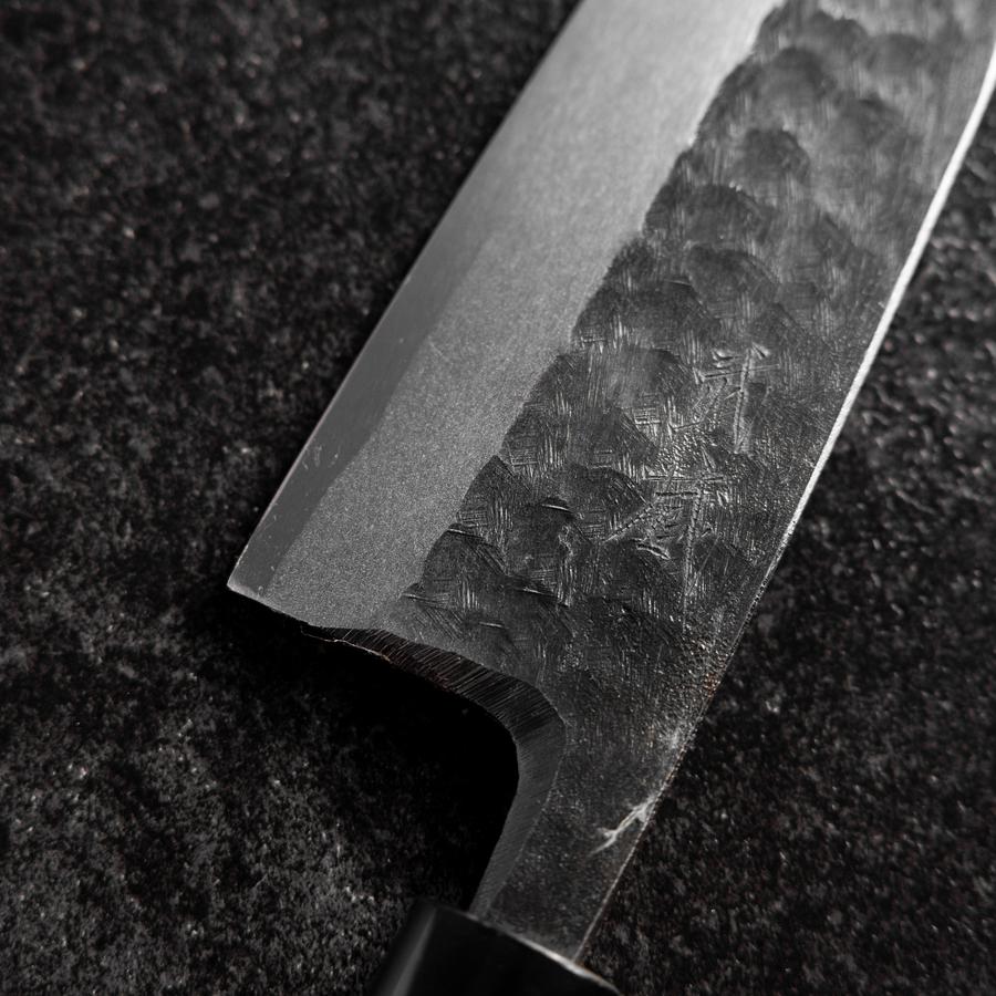 Deba Linkshand White Steel #2 Kurouchi Tsuchime Kirschholz Griff 165mm - Image 3