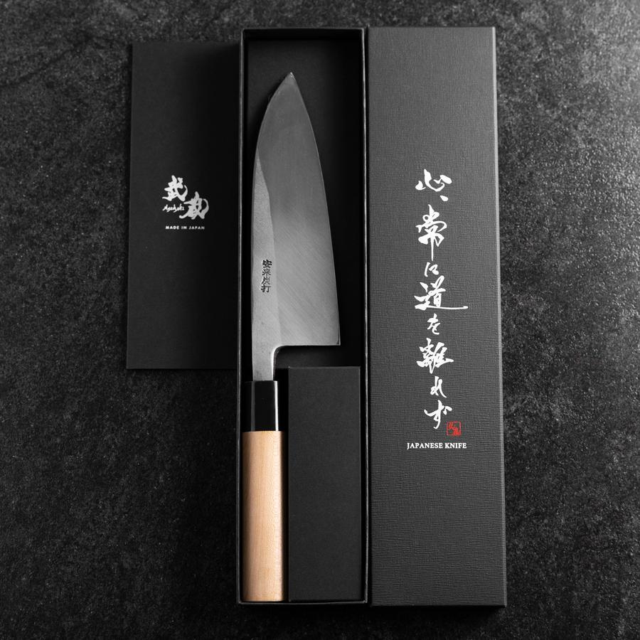 Deba Linkshand White Steel #2 Kurouchi Tsuchime Kirschholz Griff 165mm - Image 8