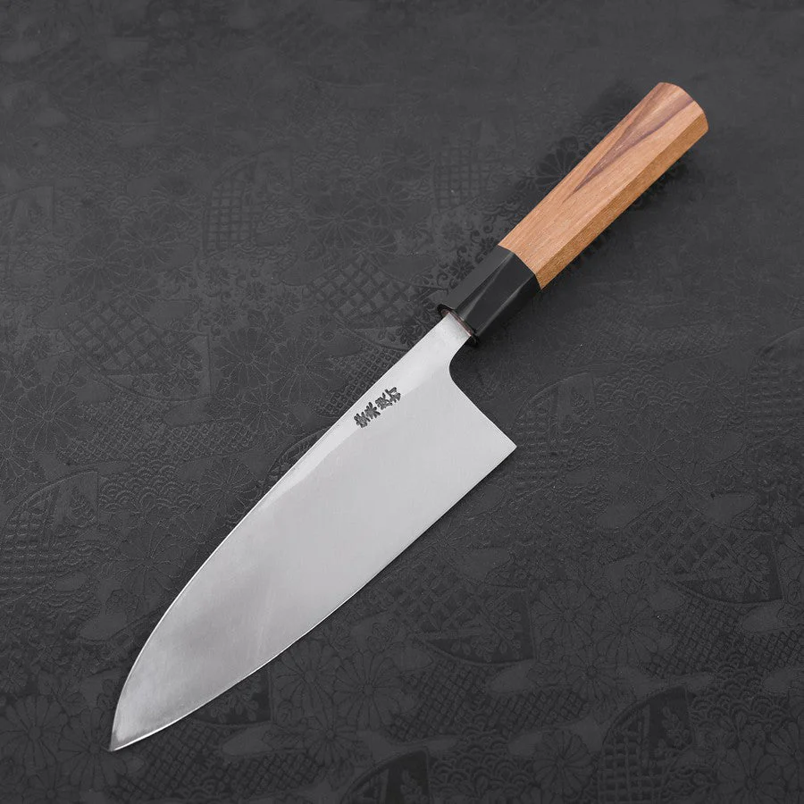 Deba White Steel #2 Kurouchi Tsuchime Büffelhorn und Teakholz Griff 180mm - Image 2