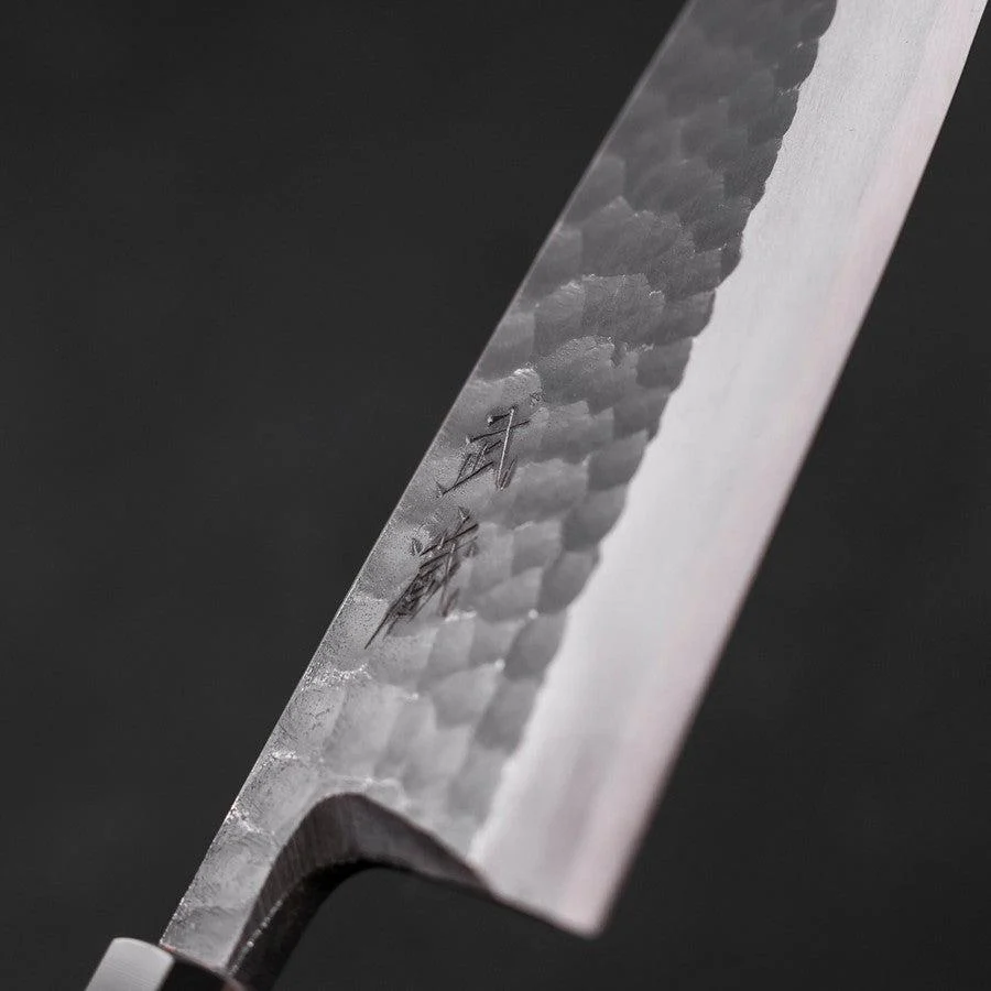 Deba White Steel #2 Kurouchi Tsuchime Büffelhorn und Teakholz Griff 180mm - Image 3