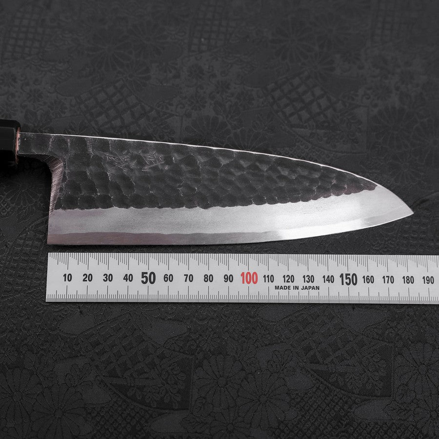 Deba White Steel #2 Kurouchi Tsuchime Büffelhorn und Teakholz Griff 180mm - Image 7