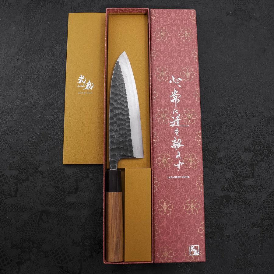 Deba White Steel #2 Kurouchi Tsuchime Büffelhorn und Teakholz Griff 180mm - Image 8