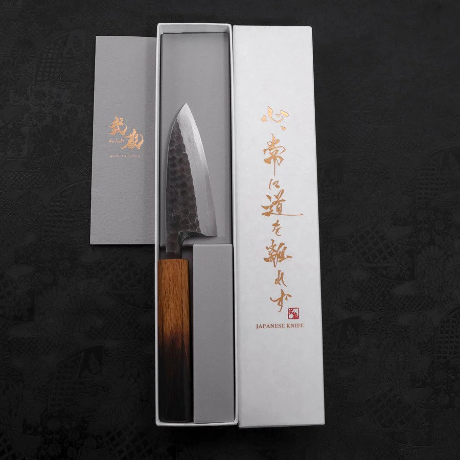 Deba White Steel #2 Kurouchi Tsuchime Yaki Urushi Griff 105mm - Image 8
