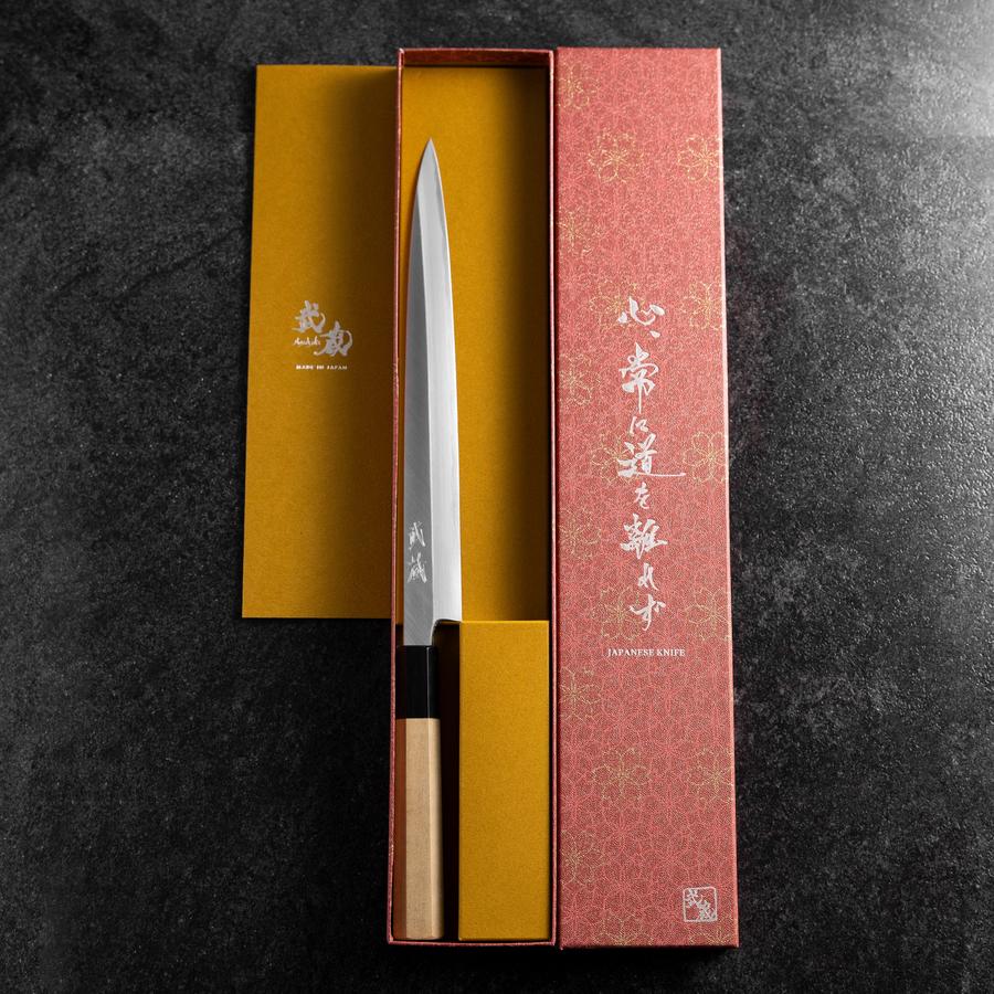 Fuguhiki White Steel #3 Kasumi Büffelhorn und Magnolienholz Griff 240mm - Image 8