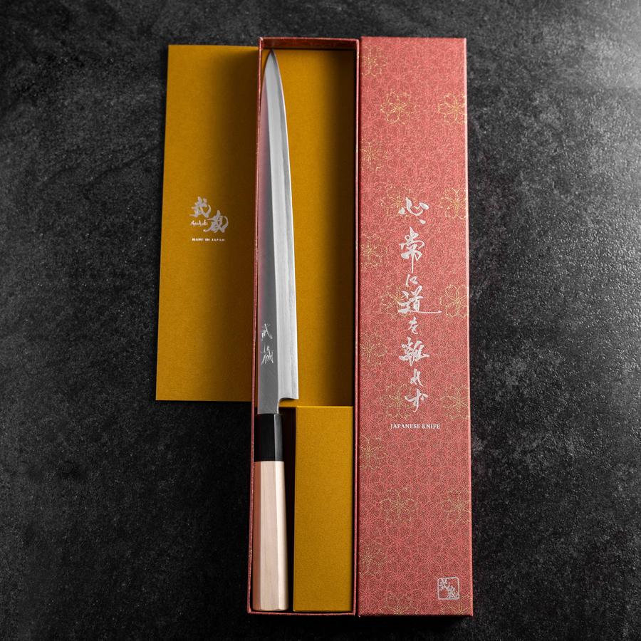 Fuguhiki White Steel #3 Kasumi Büffelhorn und Magnolienholz Griff 270mm - Image 8