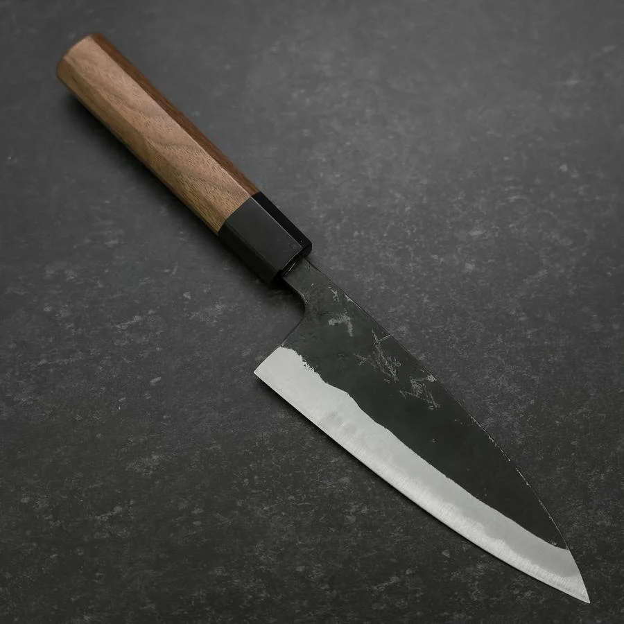 Funayuki Blue Steel #2 Kurouchi Büffelhorn und Ebenholz Griff 150mm