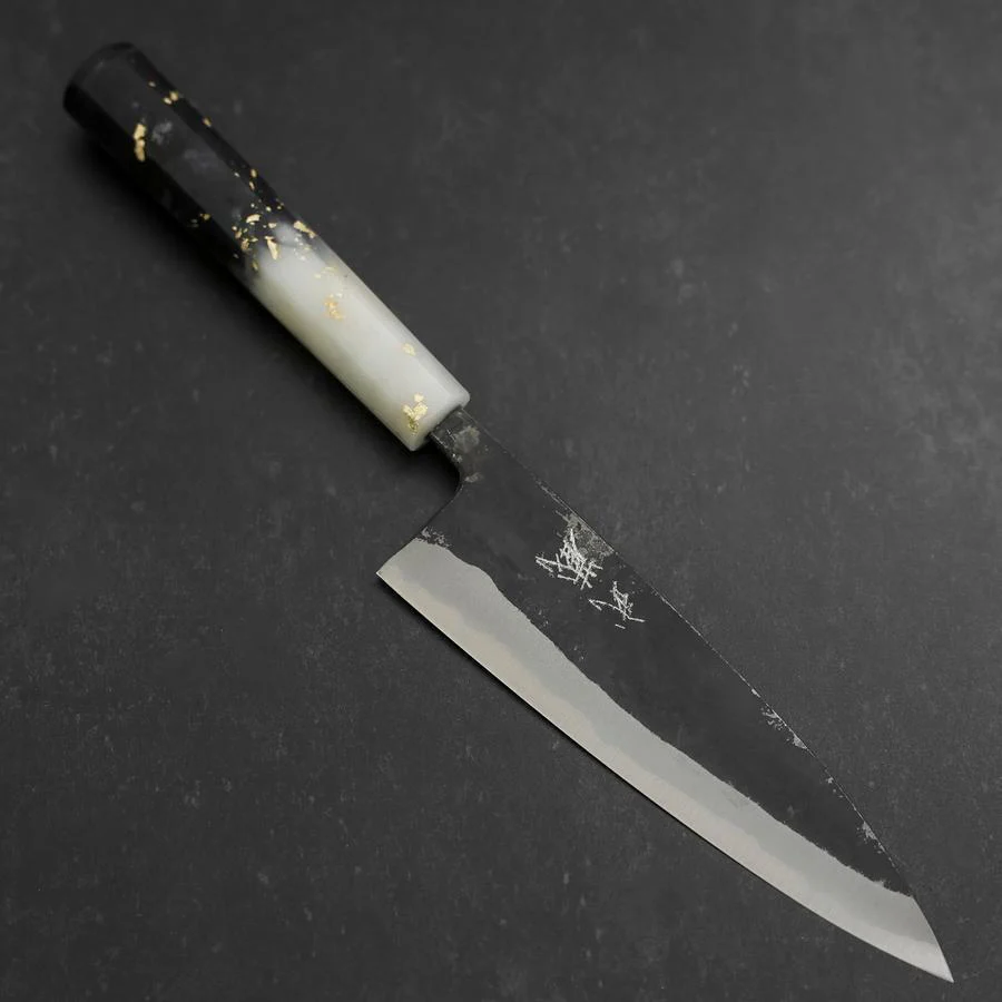 Funayuki Blue Steel #2 Kurouchi Weiß-Schwarzer Ozeanplastik Griff mit Blattgold 165mm