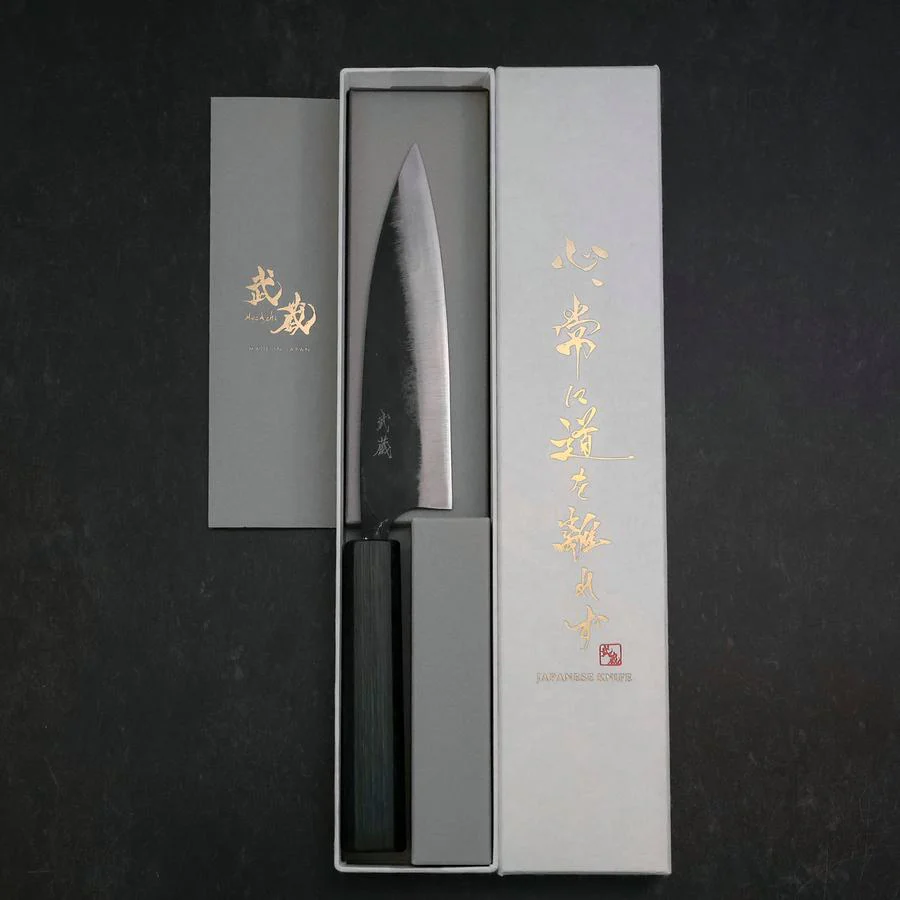 Funayuki Blue Steel #2 Kurouchi Dunkelblauer Urushi Griff 165mm - Image 8
