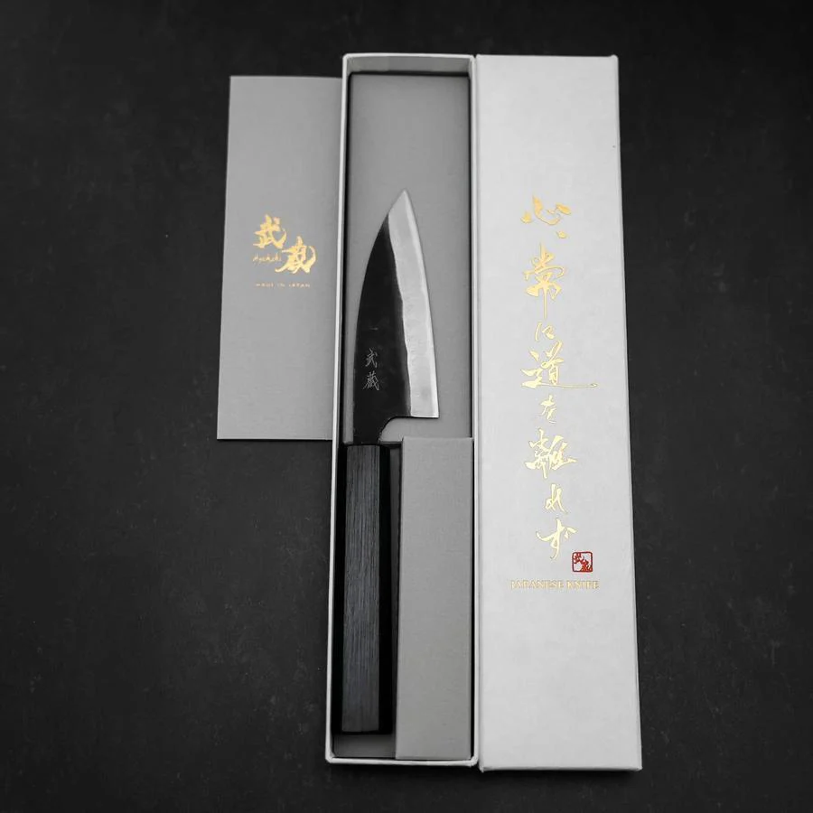 Funayuki Sabaki Blue Steel #1 Kurouchi Büffelhorn und Ebenholz Griff 165mm - Image 8